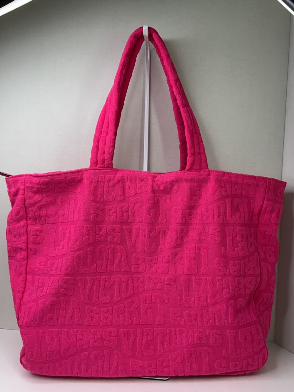 Victoria's Secret bright hot pink terry cloth large tote bag